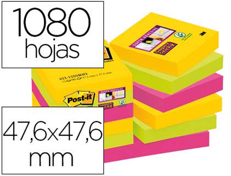 Bloco de notas adesivas Post-it super sticky 622-12SSRIO